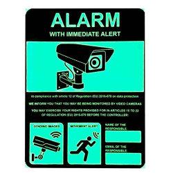 Panneau vidéo surveillance photoluminescent 20 x 26,7 cm